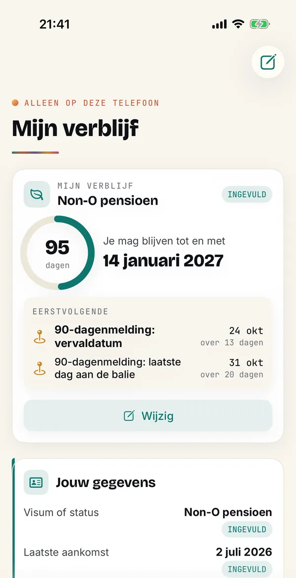 Mijn verblijf in de Sabai-app: Non-O pensioen, je mag blijven tot en met 14 januari 2027